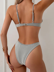 Solid Color Pit Strip Bikini Set