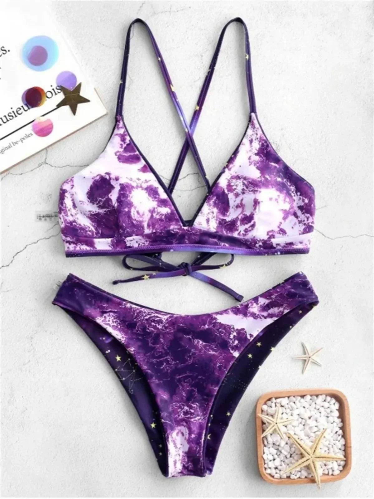 Starry Sky Print Reversible Bikini Sets