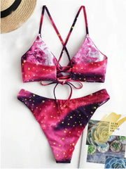 Starry Sky Print Reversible Bikini Sets