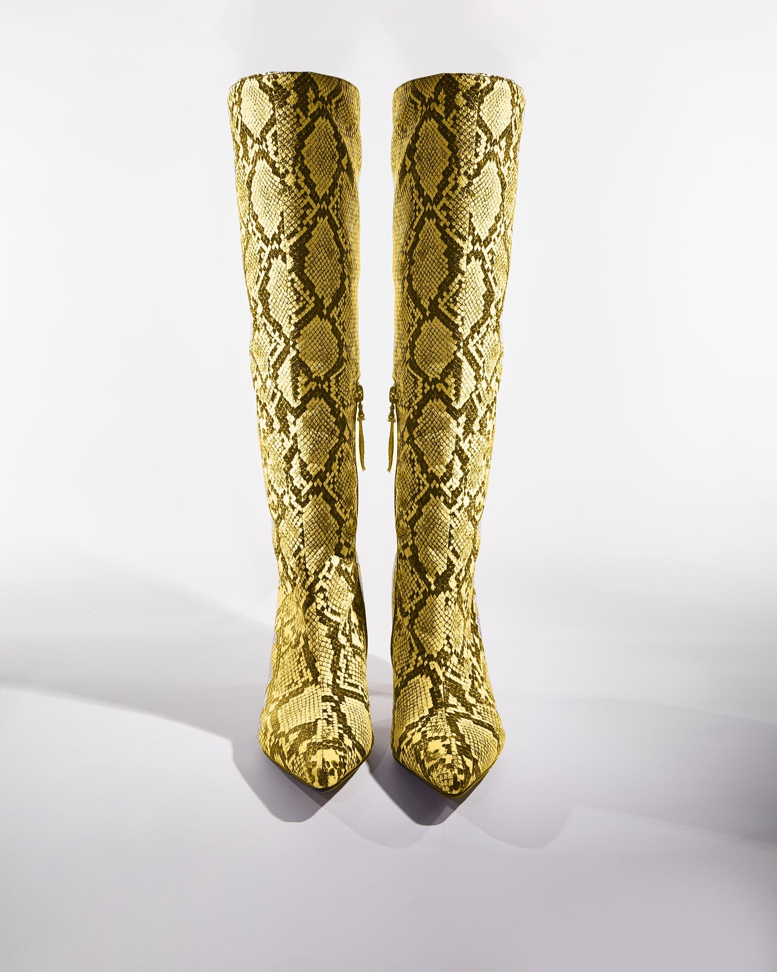 Story Snake Print Flared Heels In Yellow