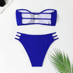 Bandeau Bikini Hollow Out Backless Bandage High Waist Swimsuit Brazilian Bathing Suit Two Piece Swimwear
