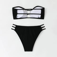 Bandeau Bikini Hollow Out Backless Bandage High Waist Swimsuit Brazilian Bathing Suit Two Piece Swimwear