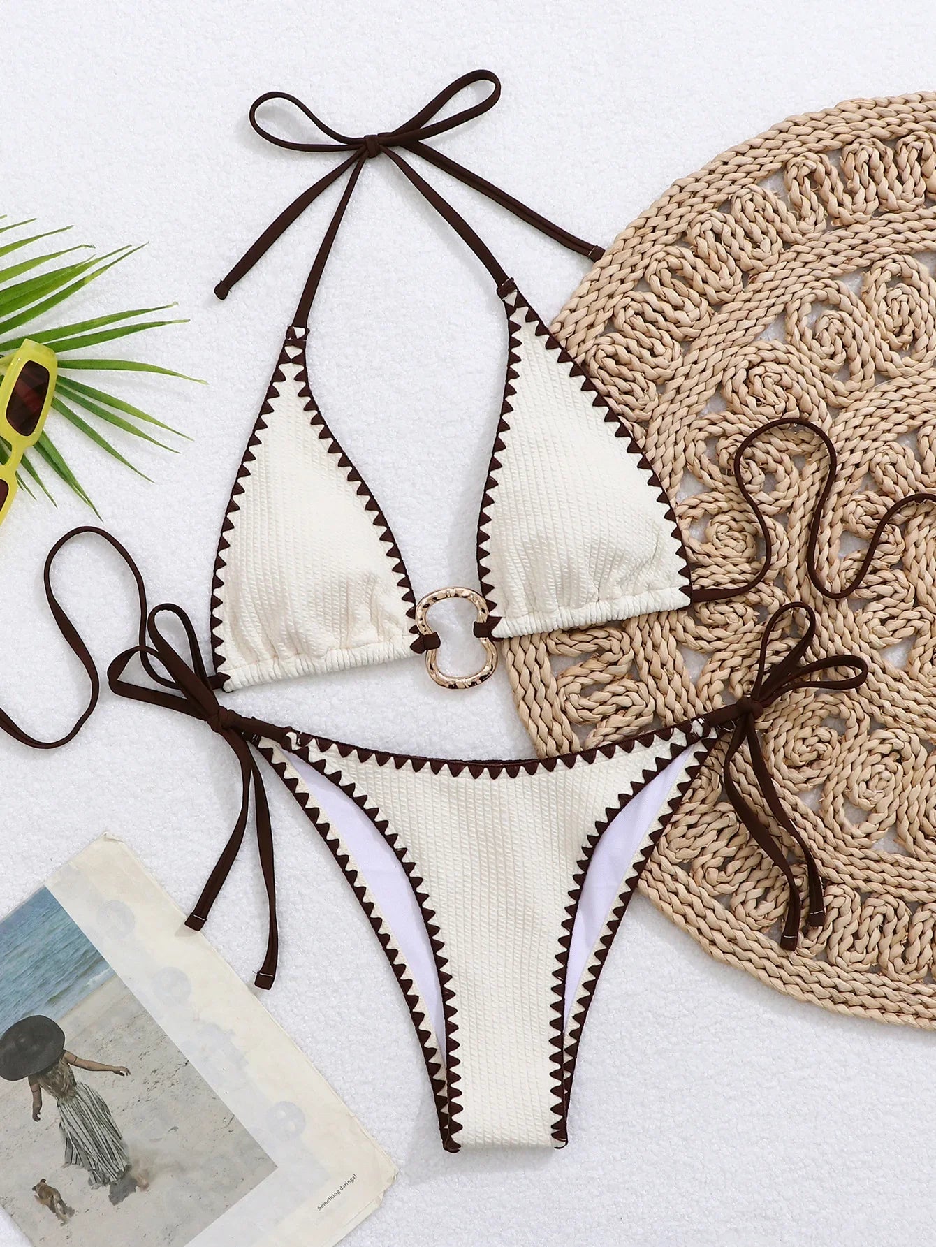 Beige Patchwork Bikini Set