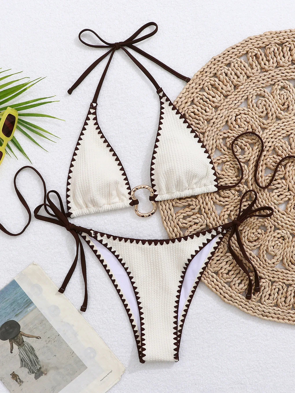 Beige Patchwork Bikini Set