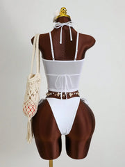 Holiday 3D Flower Thong Bikini White Fruit Print Cover Up 3 Piece Swimsuit Beach Push Up Bathing Suit Swimwear