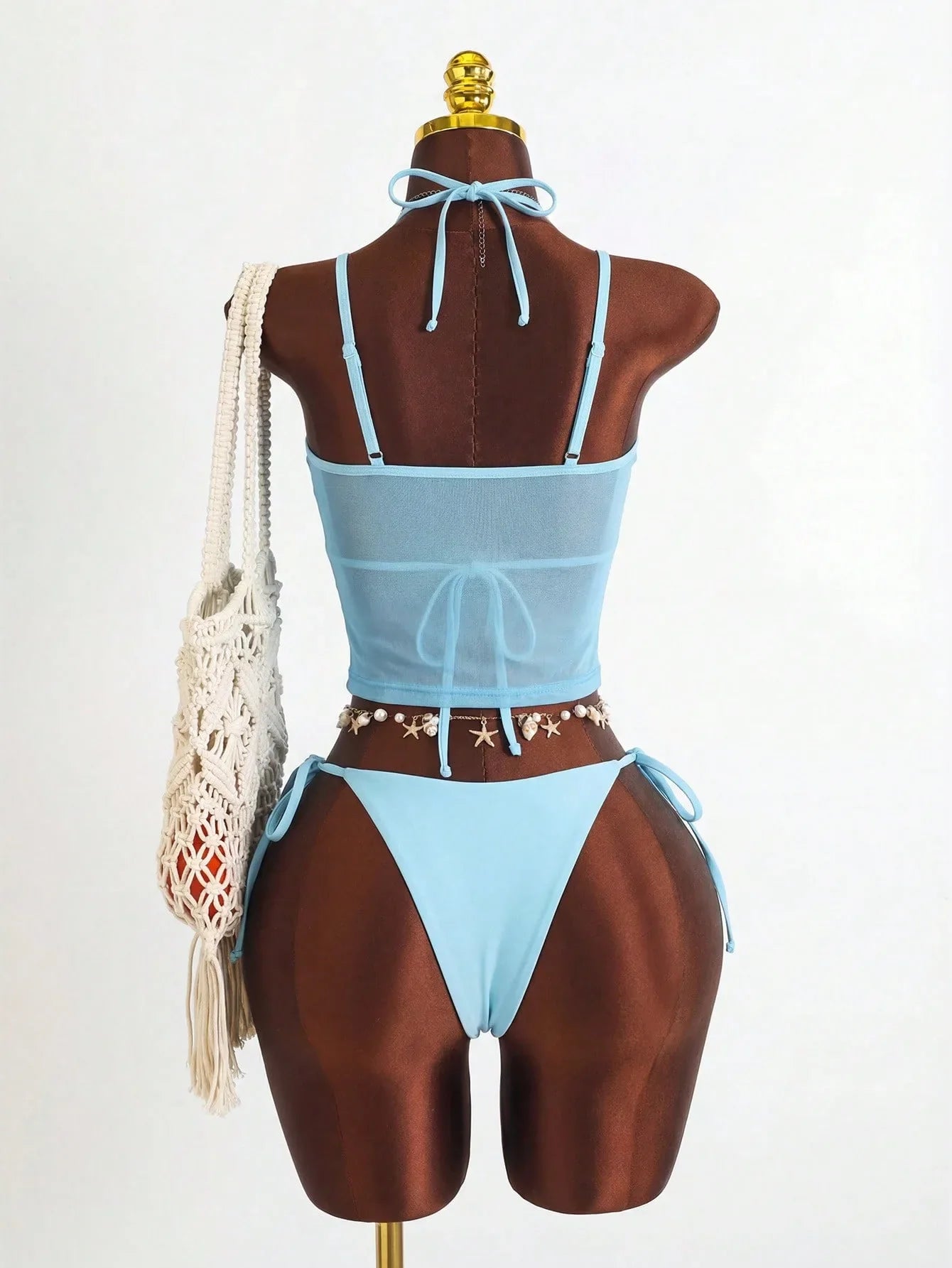 Holiday 3D Flower Thong Bikini White Fruit Print Cover Up 3 Piece Swimsuit Beach Push Up Bathing Suit Swimwear
