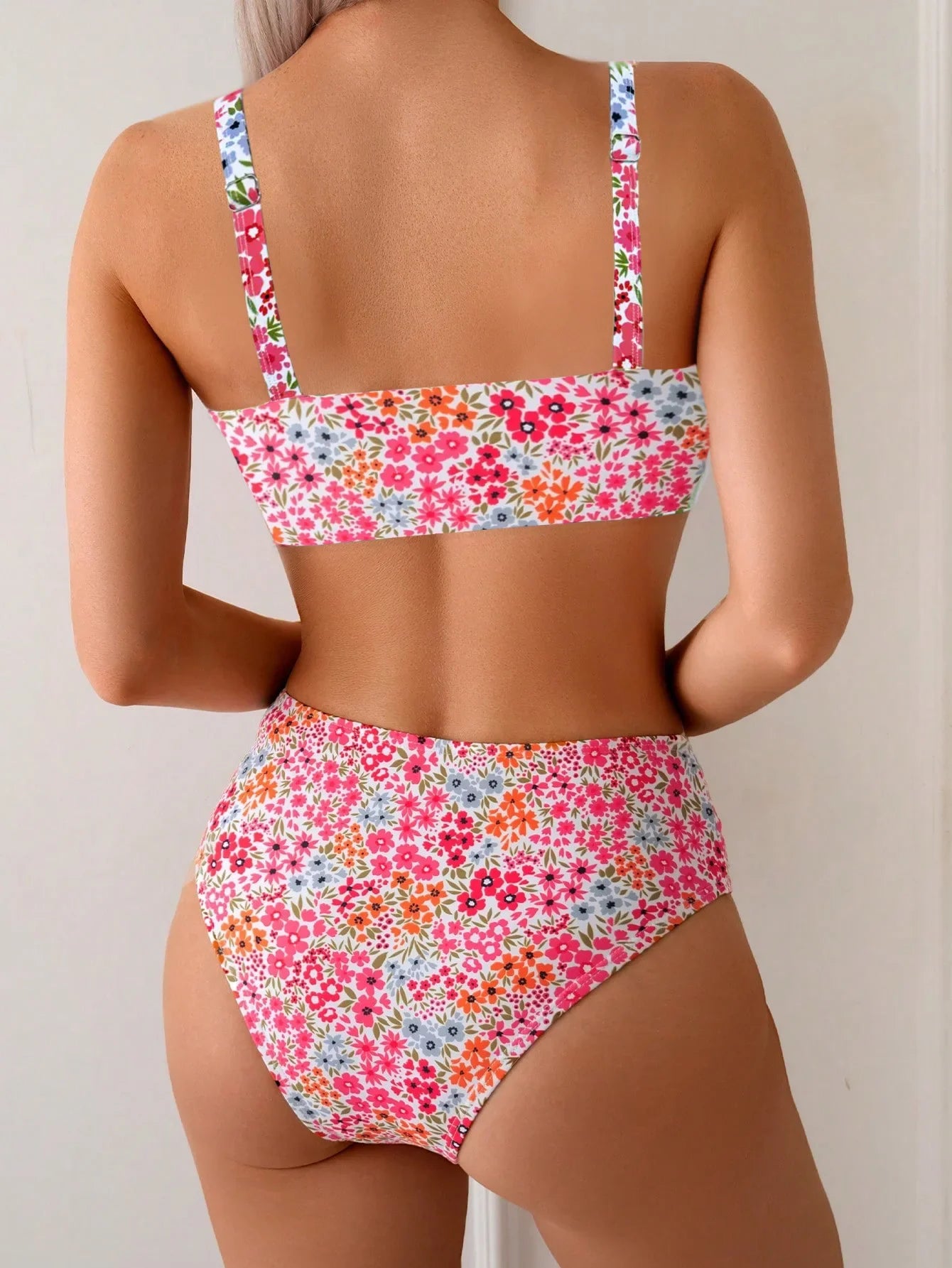 Pink Floral Print Bikinis Sets