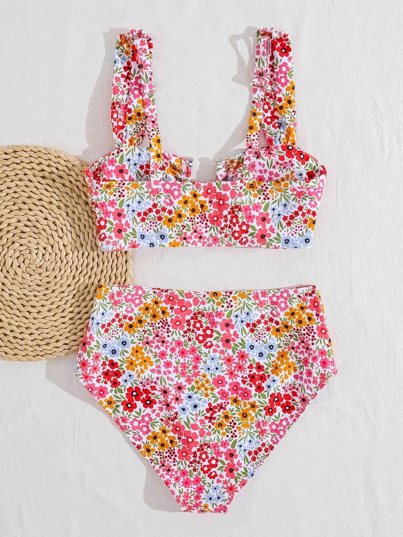 Pink Floral Print Bikinis Sets