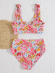 Pink Floral Print Bikinis Sets
