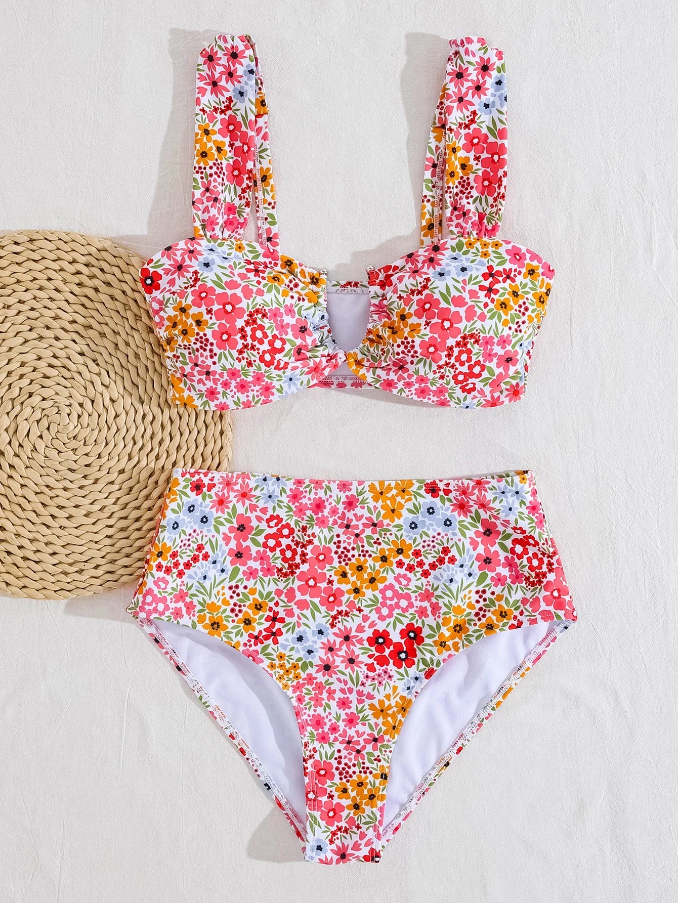 Pink Floral Print Bikinis Sets