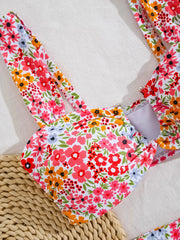 Pink Floral Print Bikinis Sets