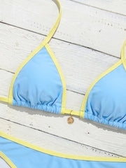 Sky Blue Patchwork Micro Bikini Set