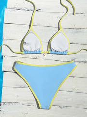 Sky Blue Patchwork Micro Bikini Set