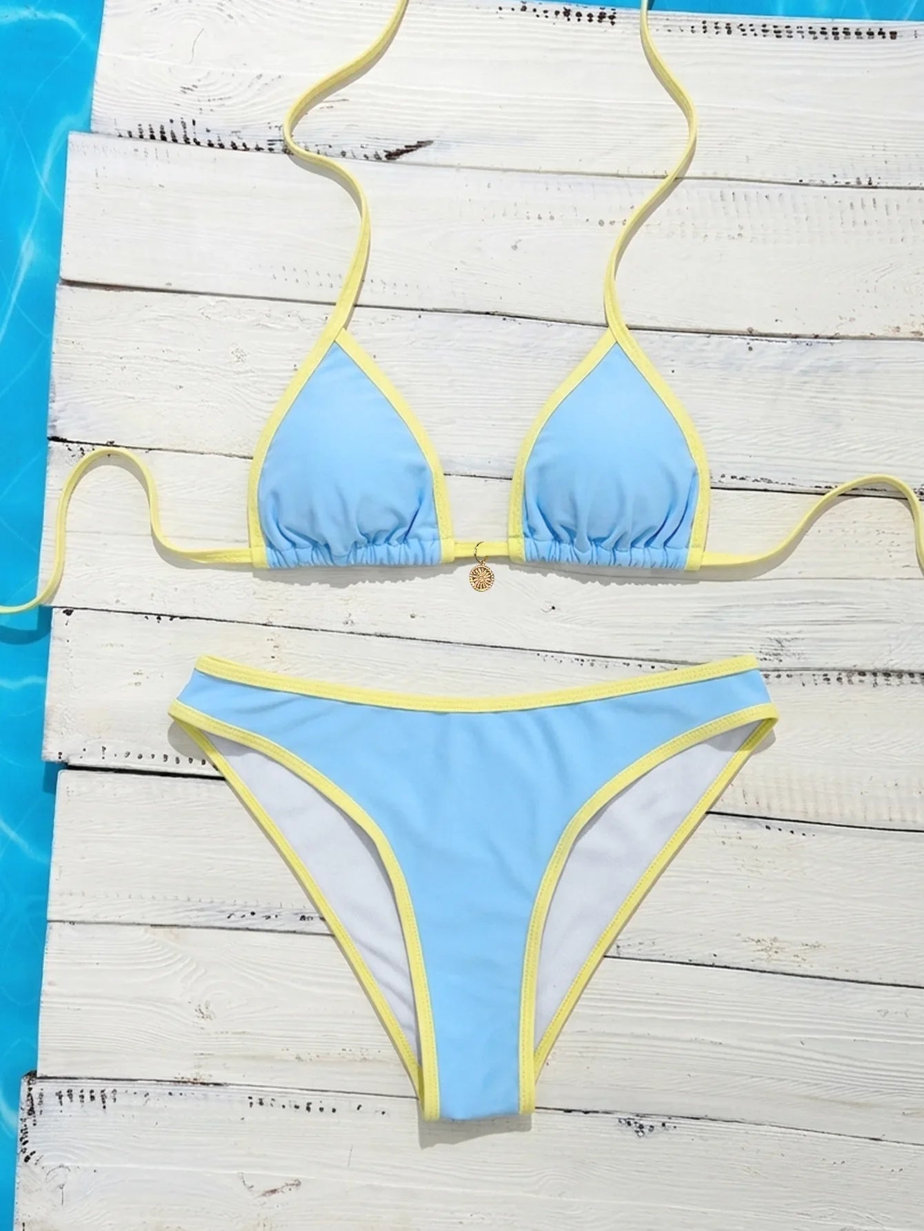Sky Blue Patchwork Micro Bikini Set