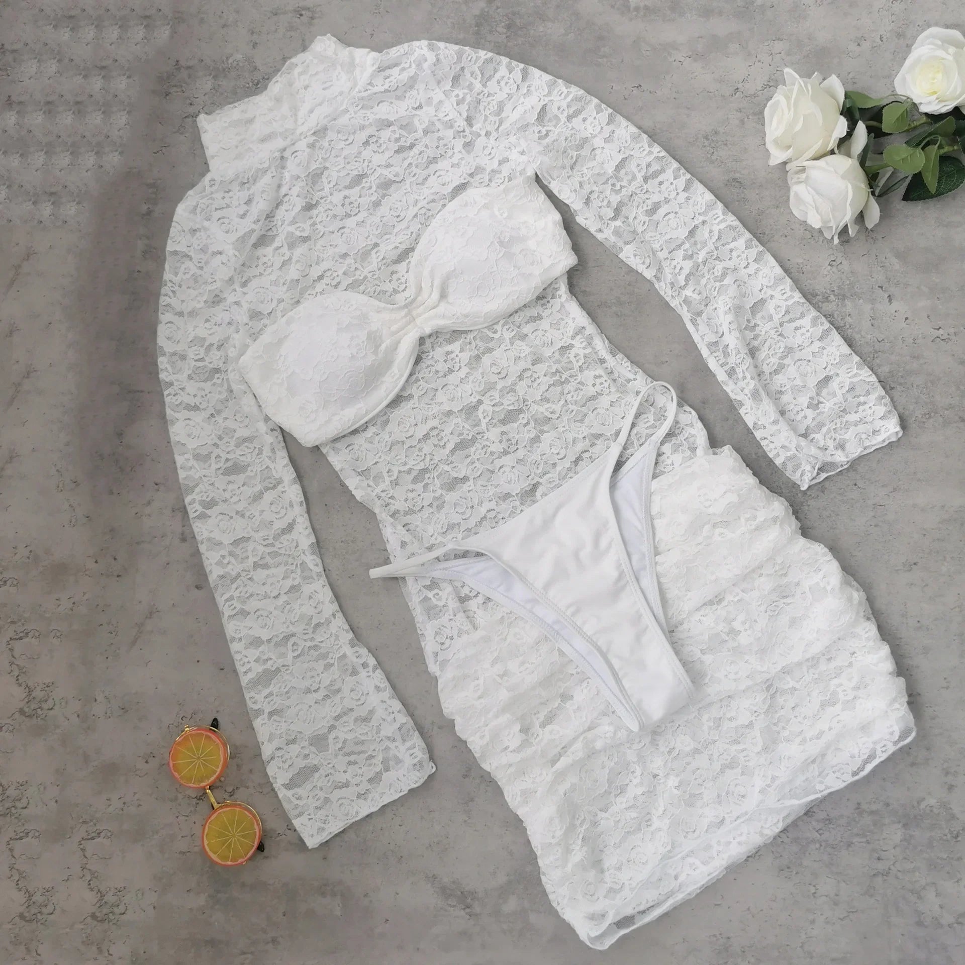 White Dress 3 Piece Bikini Set