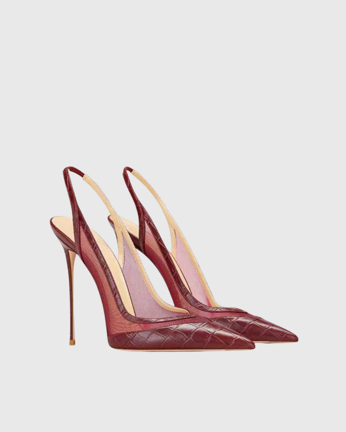 Sylvie Lace Leather Splicing Pumps In Wine