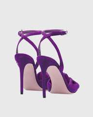 Tania Ruched Bow Velvet Sandals In Purple