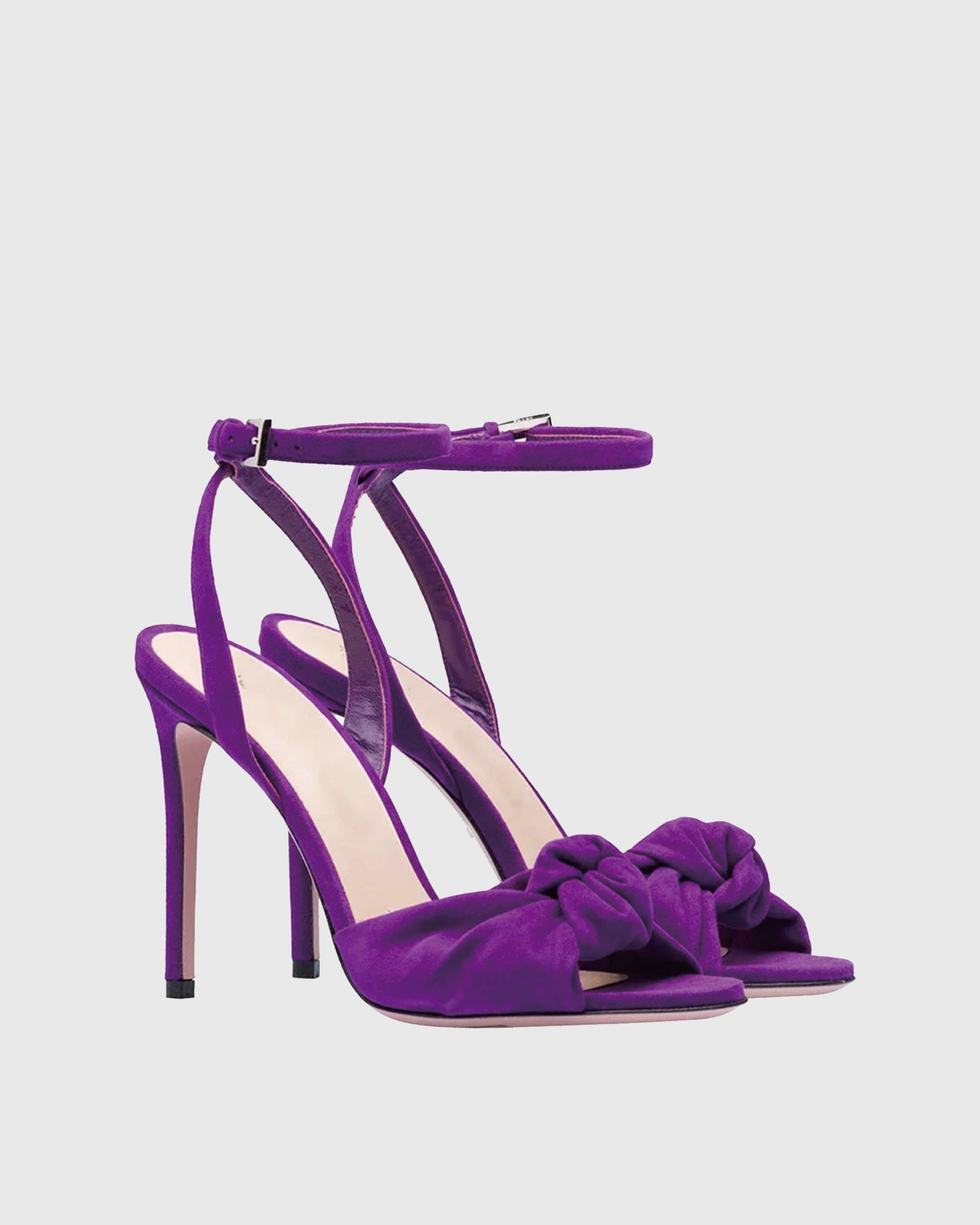 Tania Ruched Bow Velvet Sandals In Purple