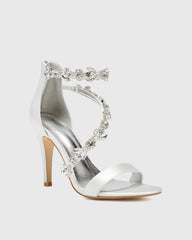 Teofila Rhinestone Satin Sandals In Ivory