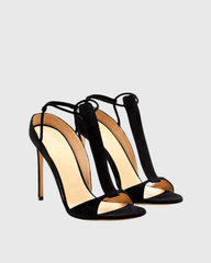 Teofila T Strap Suede Sandals In Black