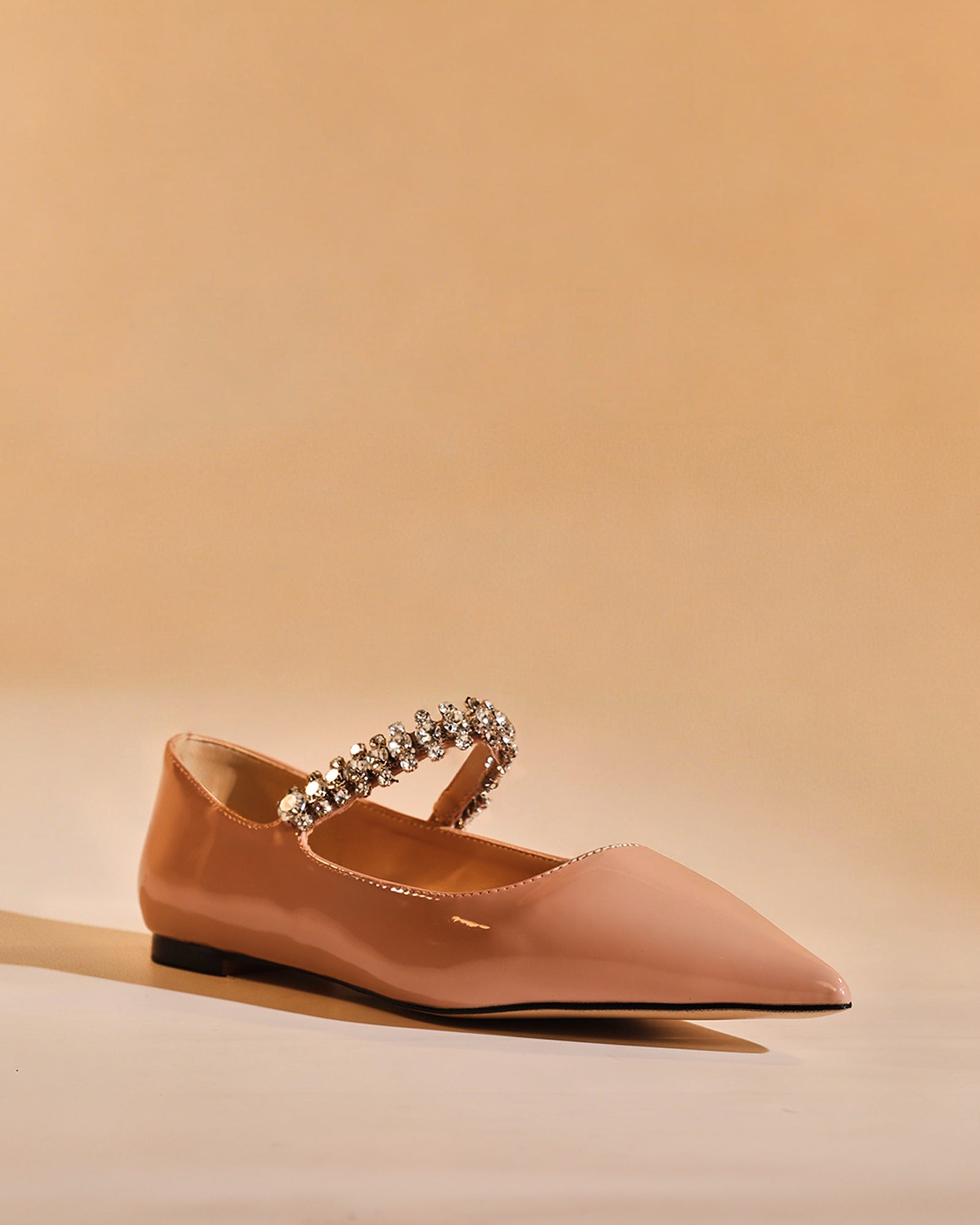 Terza Rhinestone Strap Flats In Nude