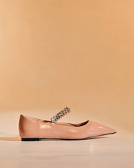 Terza Rhinestone Strap Flats In Nude