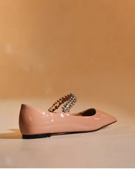 Terza Rhinestone Strap Flats In Nude