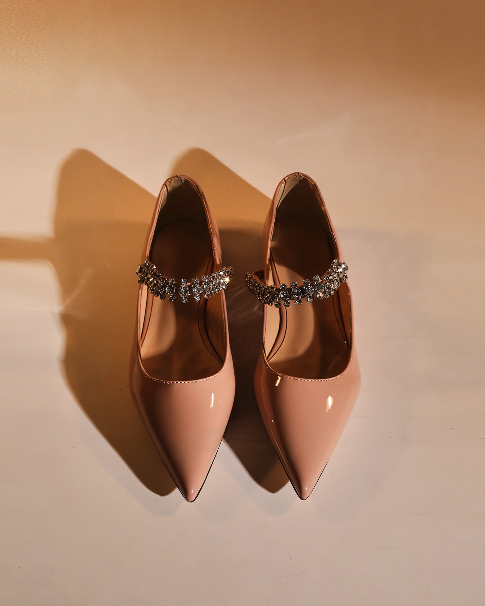 Terza Rhinestone Strap Flats In Nude