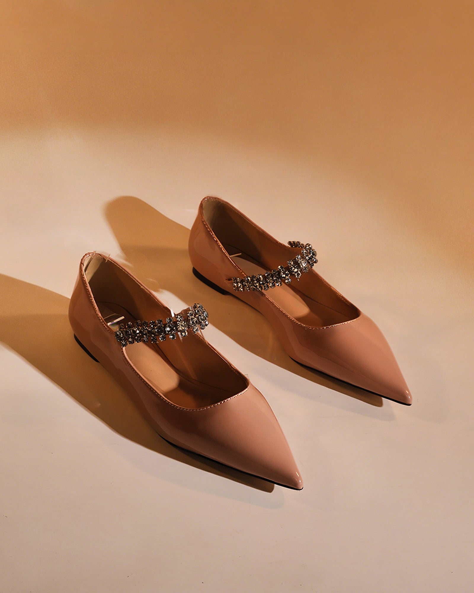 Terza Rhinestone Strap Flats In Nude