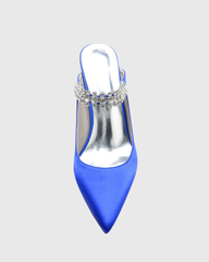Terza Rhinestone Strap Mules In Royal Blue