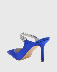 Terza Rhinestone Strap Mules In Royal Blue