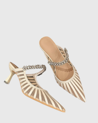 Terza Stripe Diamente Strap Mules In Nude