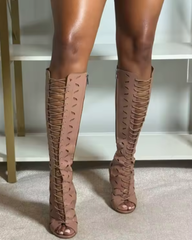Titian Lace Up Cutout Gladiator Sandals In Nude
