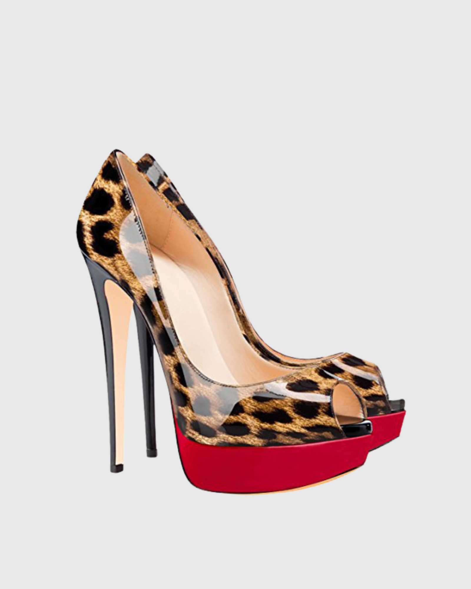 Tove Leopard Splicing Open Toe Pumps