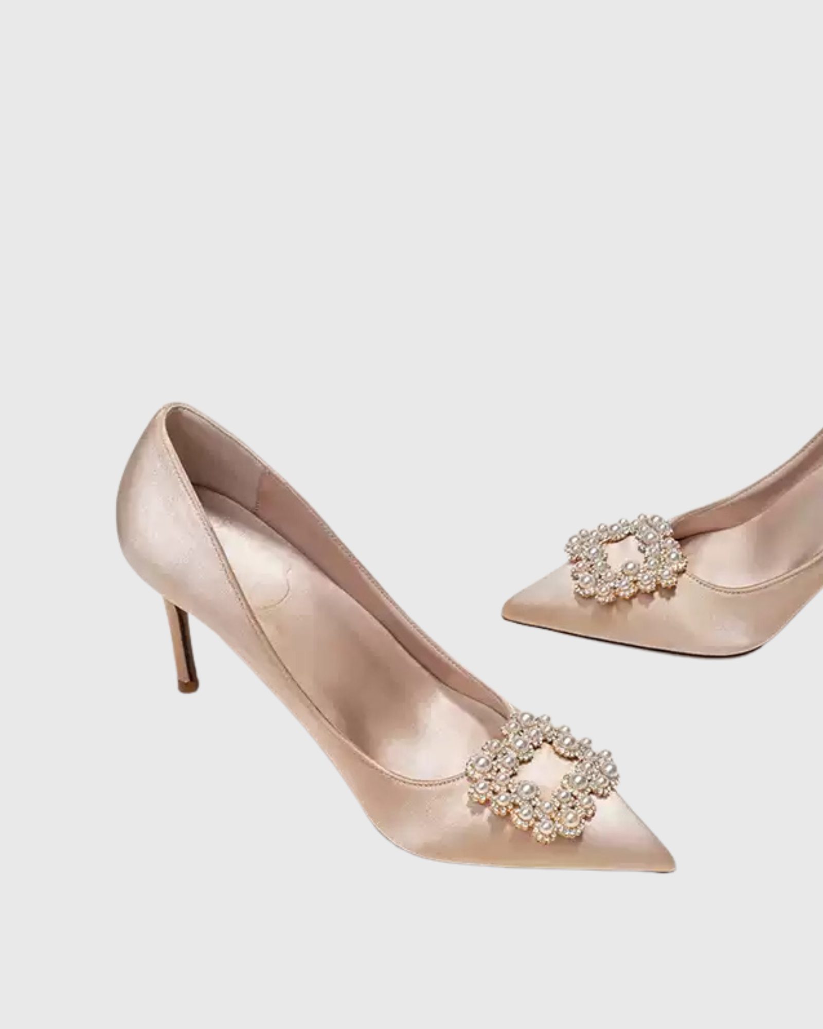 Vaike Rhinestone Buckle Satin Pumps In Champagne