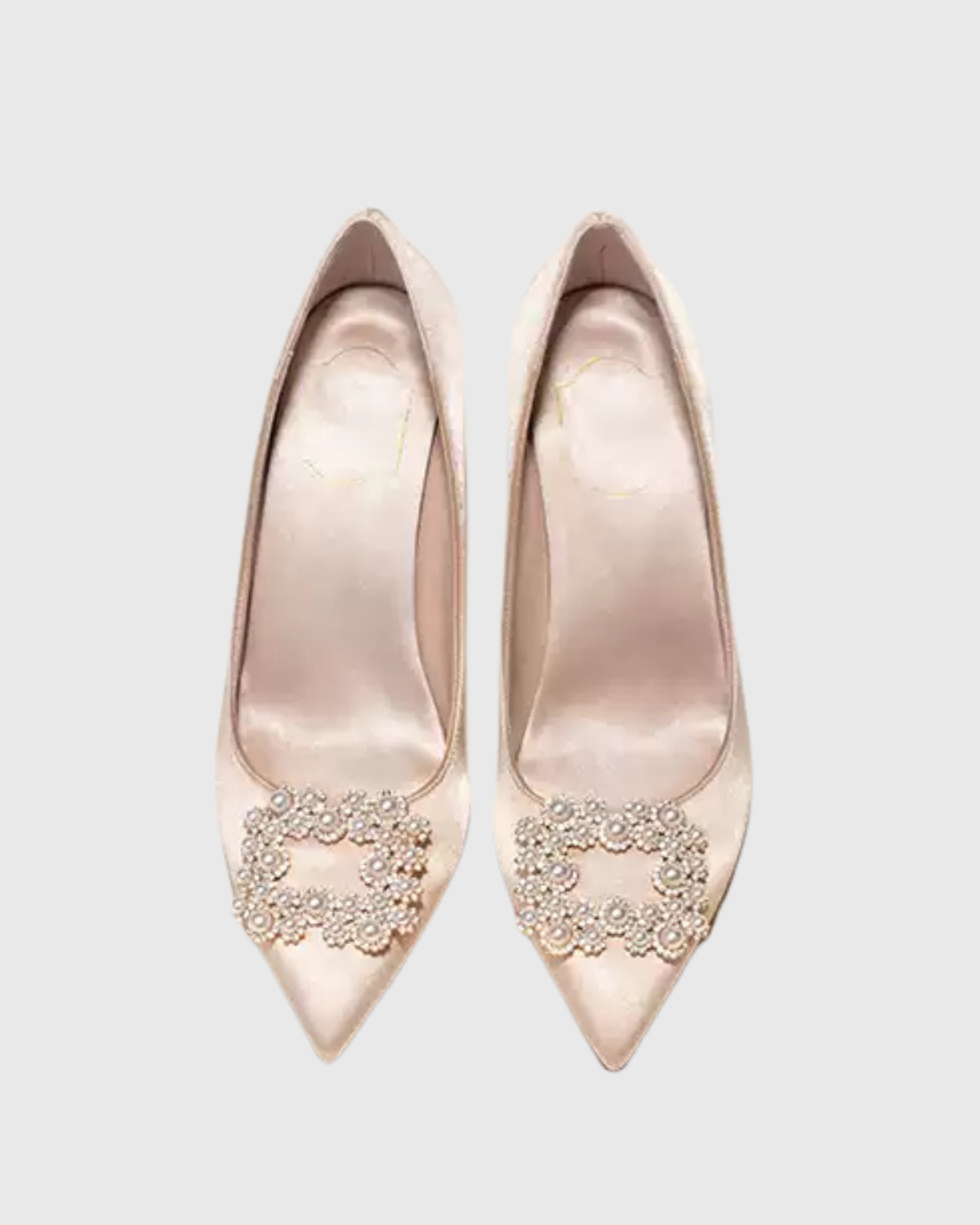 Vaike Rhinestone Buckle Satin Pumps In Champagne