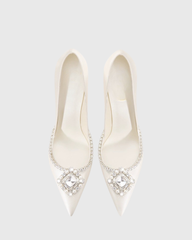 Vaike Rhinestone Satin Pumps In Cream