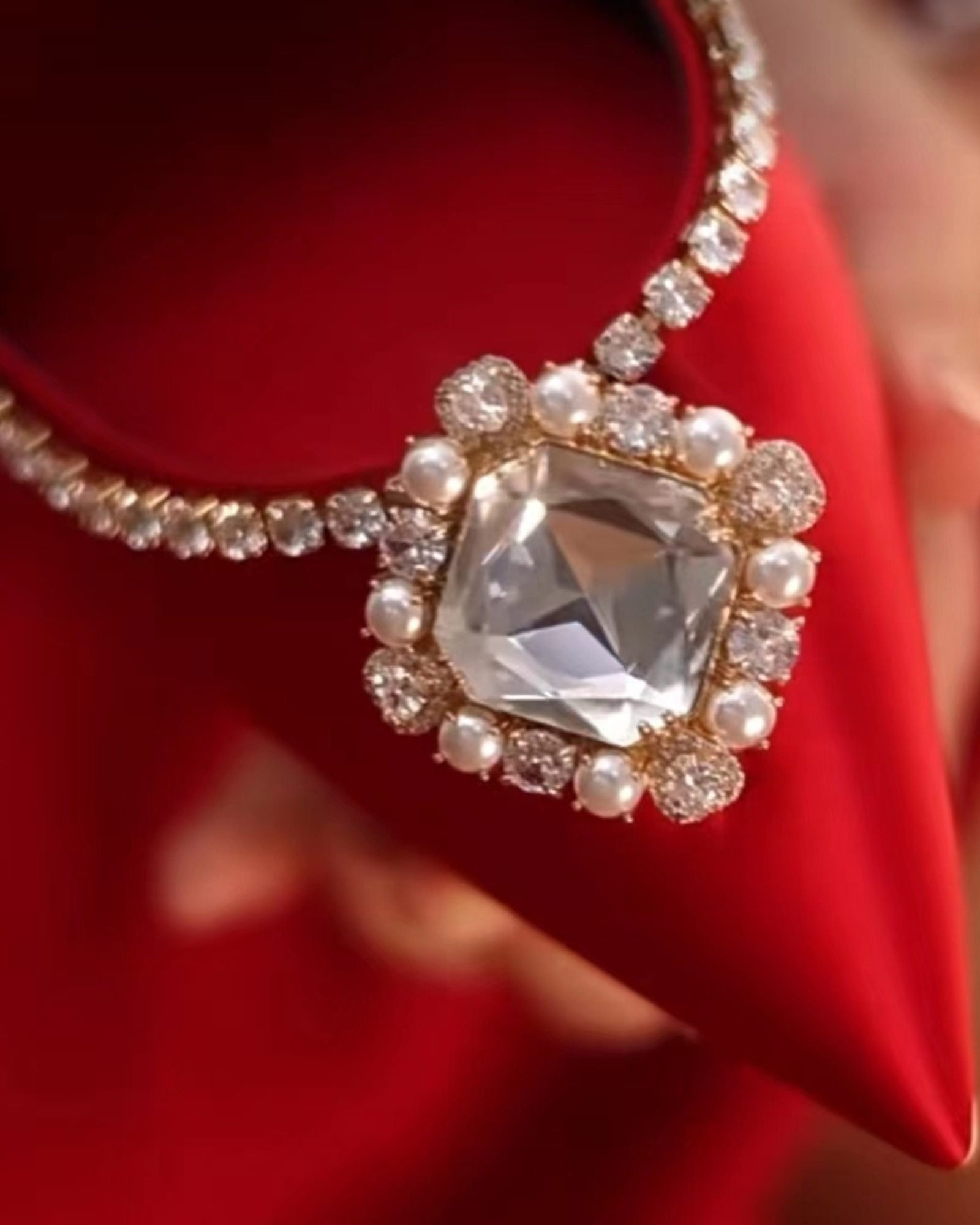 Vaike Rhinestone Satin Pumps In Red