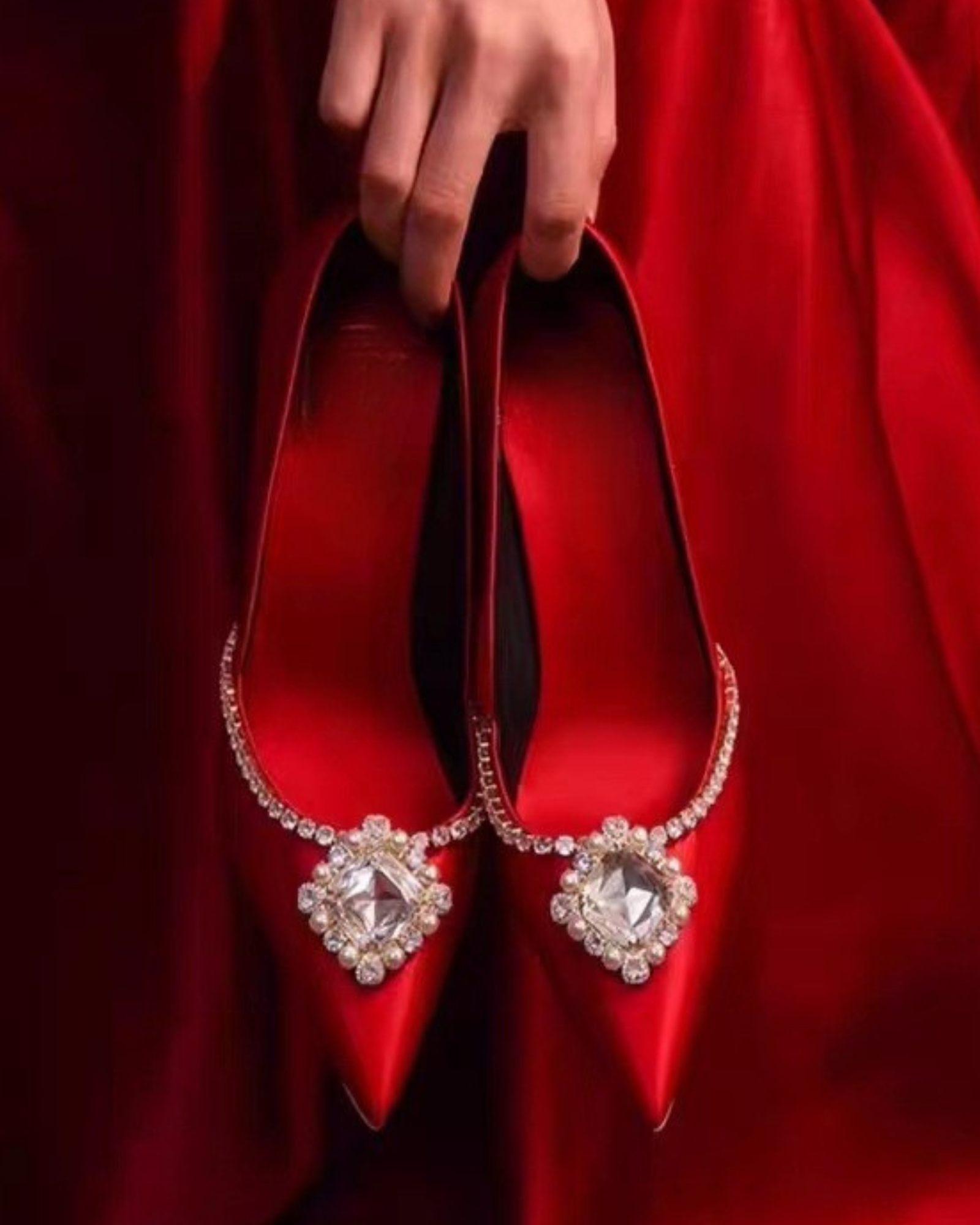 Vaike Rhinestone Satin Pumps In Red