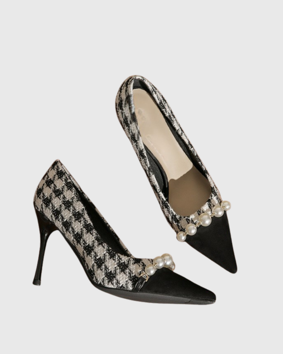 Vala Pearl Chain Houndstooth Splicing Pumps