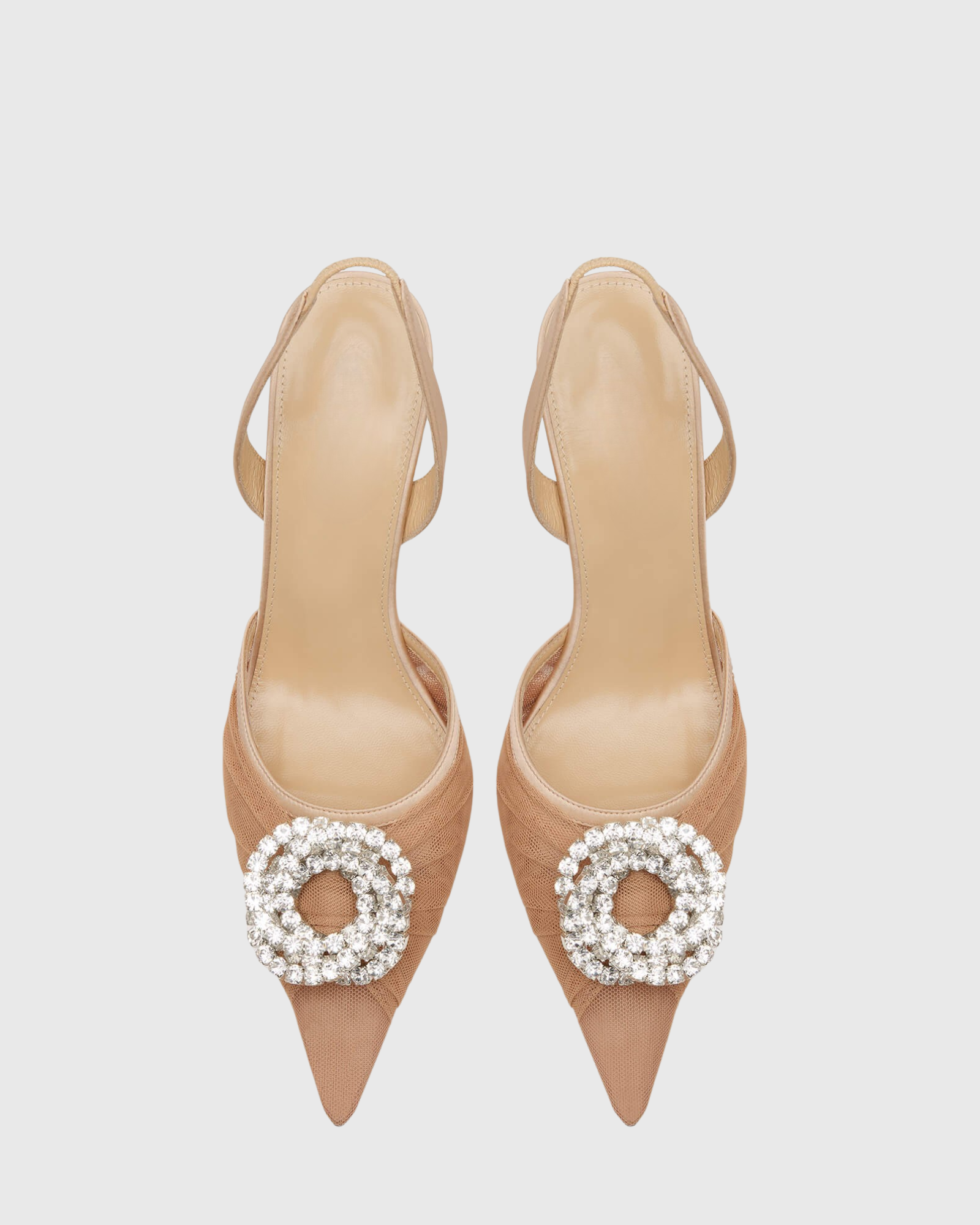 Valarae Rhinestone Mesh Slingback Heels In Beige