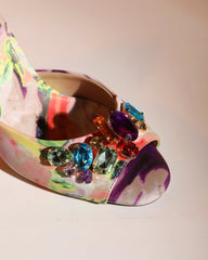 Veda Printed Multicolor Diamond Open Toe Mules