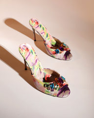 Veda Printed Multicolor Diamond Open Toe Mules