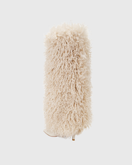 Vinceta Feather Knee High Boots In Off White