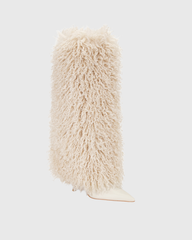 Vinceta Feather Knee High Boots In Off White