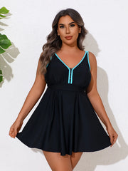 Vintage Black Contrast Skirt 2 Piece Tankini Set