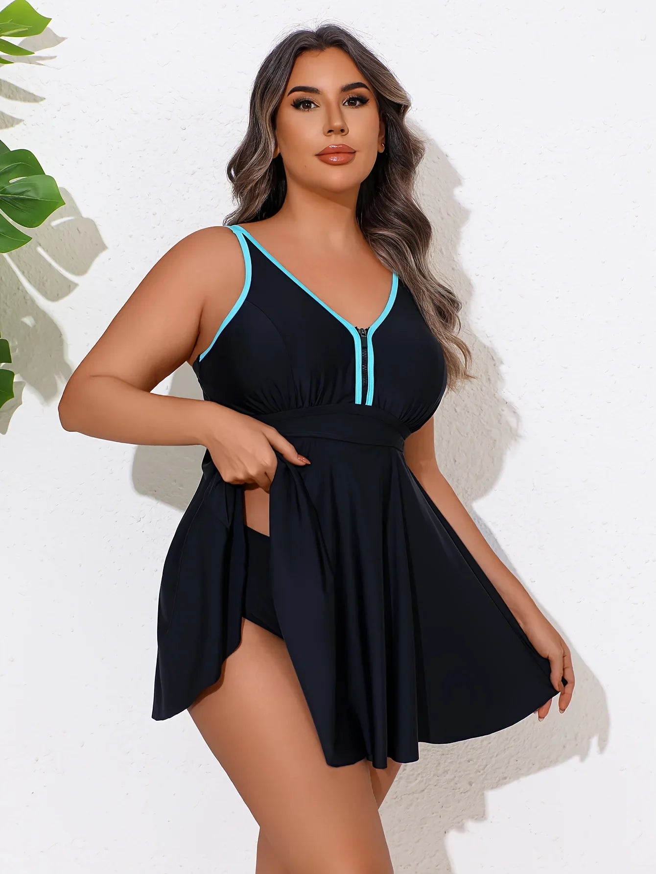Vintage Black Contrast Skirt 2 Piece Tankini Set