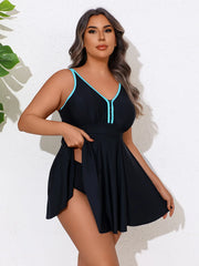 Vintage Black Contrast Skirt 2 Piece Tankini Set