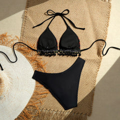 Vintage Black Floral Print Bikini Set