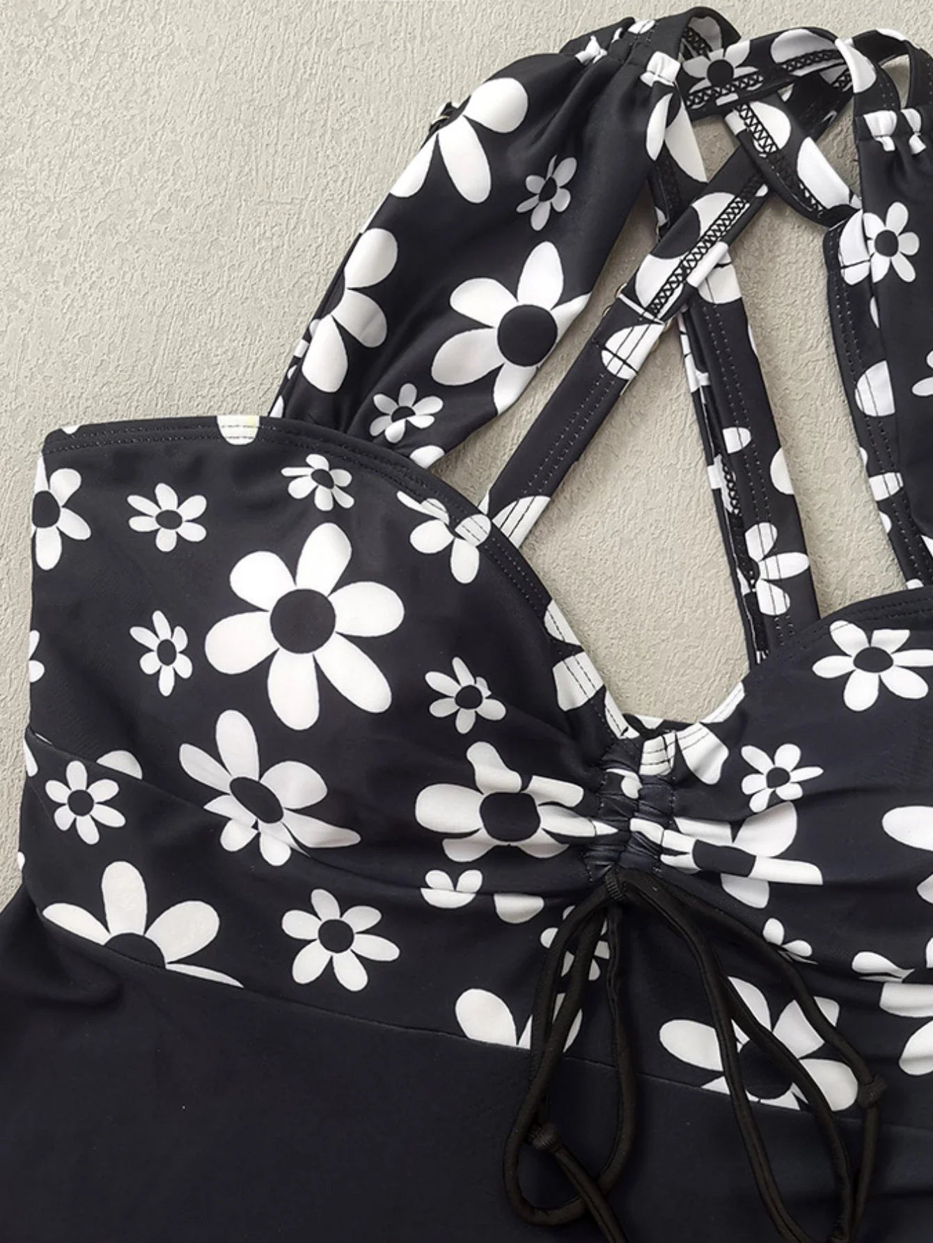 Vintage Black Flower Print Skirt Bikini Set